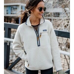 Patagonia Women's Retro Pile Marsupial Cream Fleece Pullover MED Half Zip Fleece